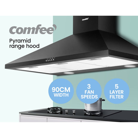 Comfee Rangehood 900mm Range Hood Home Kitchen Wall Mount Canopy 90cm Black