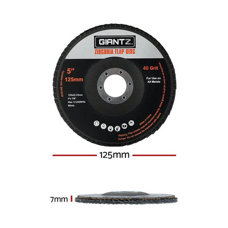 Giantz 50 PCS Zirconia Sanding Flap Disc 5’’ 125mm 40Grit Angle Grinding Wheel