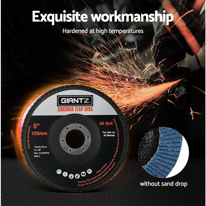 Giantz 50 PCS Zirconia Sanding Flap Disc 5’’ 125mm 40Grit Angle Grinding Wheel