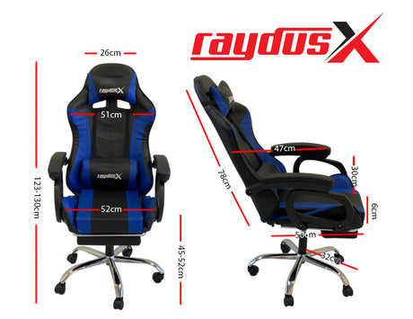 Gaming Office Chairs Computer Seating Racing With Back Massage Pointer And Recliner Footrest- Blue