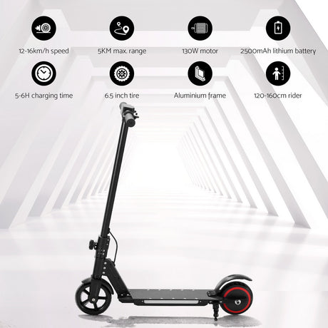 Electric Scooter 130W 16KM/H LED Light Folding Portable For Kids Teens Black