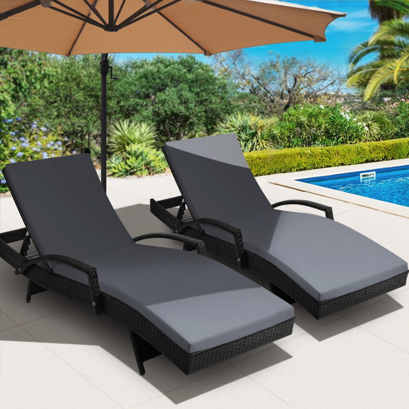 Gardeon Outdoor Sun Lounge Chair with Cushion - Black