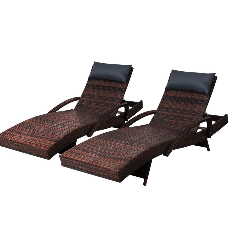 Gardeon Sun Lounge Outdoor Furniture Wicker Lounger Rattan Day Bed Garden Patio Brown