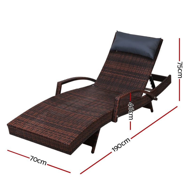 Gardeon Sun Lounge Outdoor Furniture Wicker Lounger Rattan Day Bed Garden Patio Brown