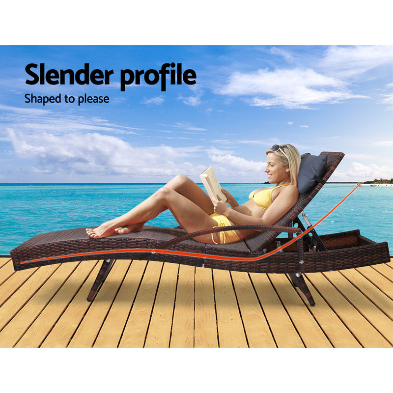 Gardeon Sun Lounge Outdoor Furniture Wicker Lounger Rattan Day Bed Garden Patio Brown