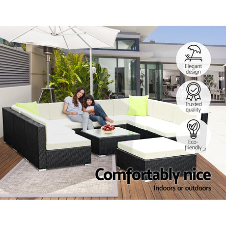 Gardeon 10PC Outdoor Furniture Sofa Set Wicker Garden Patio Lounge