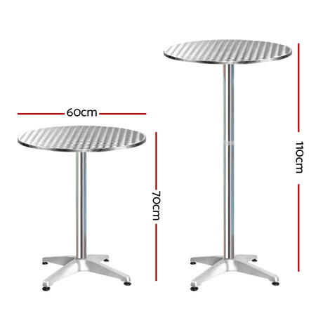 Gardeon 2pcs Outdoor Bar Table Furniture Adjustable Aluminium Cafe Table Round