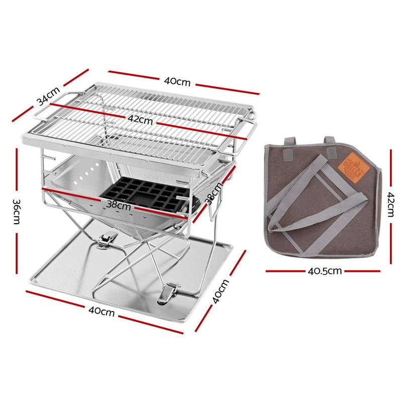 Grillz Camping Fire Pit BBQ Portable Folding Stainless Steel Stove Outdoor Pits