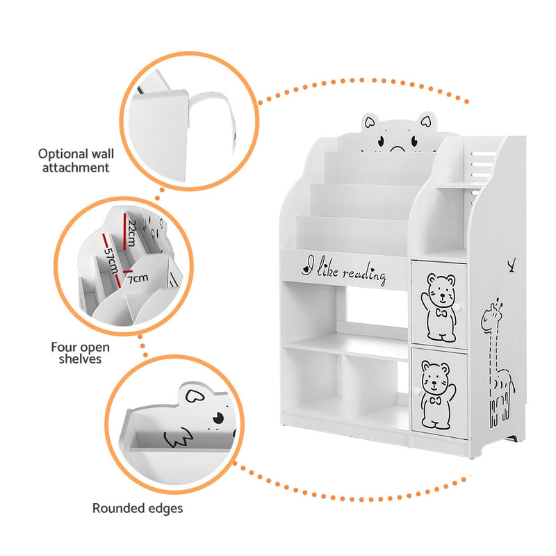 Keezi 4 Tiers Kids Bookshelf Storage Children Bookcase Toy Organiser Display