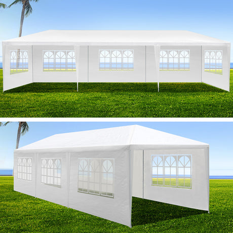 Instahut Gazebo 3x9m Outdoor Marquee side Wall Gazebos Tent Canopy Camping White 8 Panel