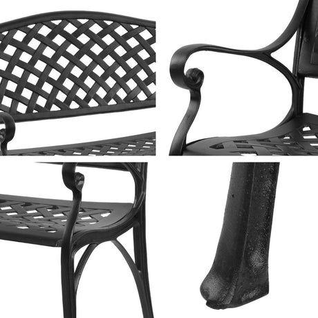 Gardeon Garden Bench Outdoor Seat Chair Cast Aluminium Park Black