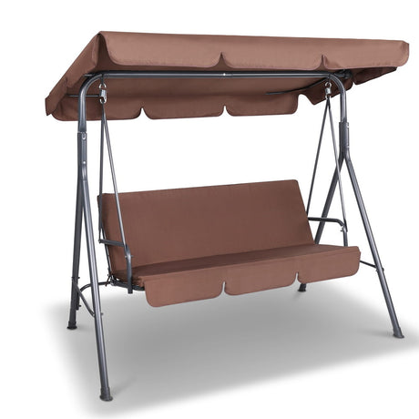 Gardeon 3 Seater Outdoor Canopy Swing Chair - Coffee