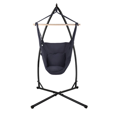 Gardeon Outdoor Hammock Chair with Steel Stand Hanging Hammock with Pillow Grey