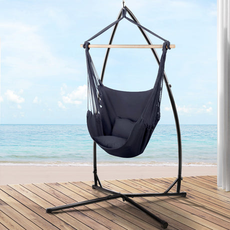 Gardeon Outdoor Hammock Chair with Steel Stand Hanging Hammock with Pillow Grey