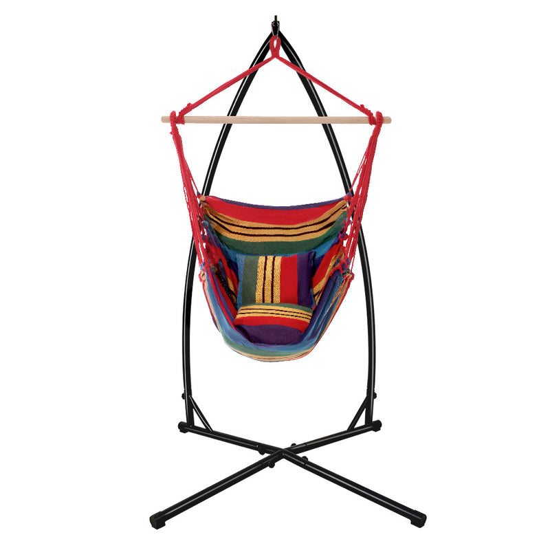 Gardeon Outdoor Hammock Chair with Steel Stand Hanging Hammock Pillow Rainbow