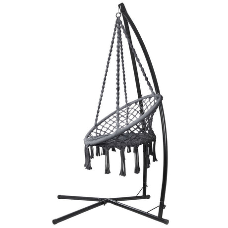 Gardeon Outdoor Hammock Chair with Steel Stand Cotton Swing Hanging 124CM Grey