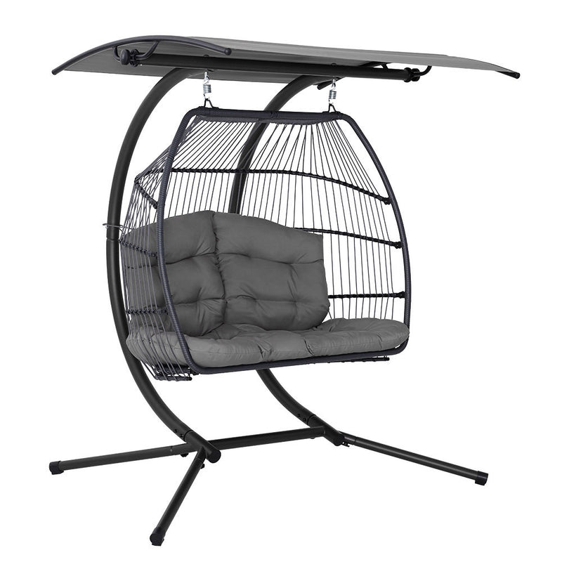 Gardeon Outdoor Furniture Lounge Hanging Swing Chair Egg Hammock Stand Rattan Wicker Grey