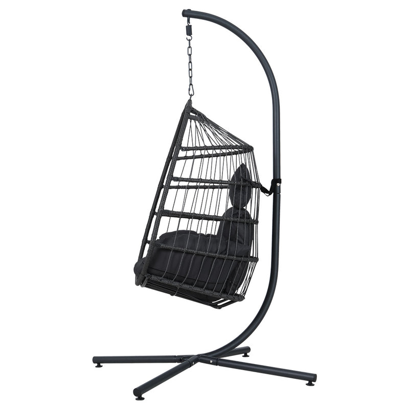 Gardeon Swing Chair Egg Hammock With Stand Outdoor Furniture Wicker Seat Black