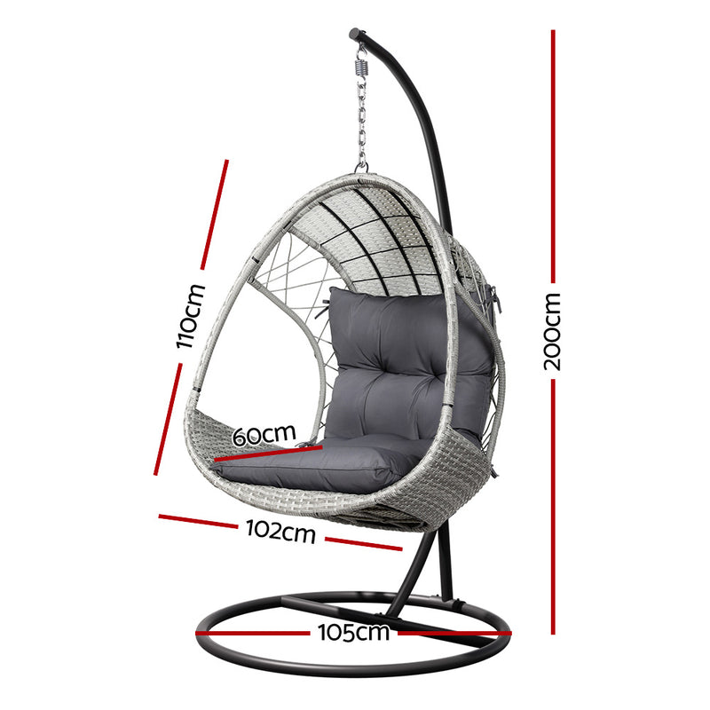 Outdoor Egg Swing Chair with Stand Cushion Wicker Armrest Light Grey