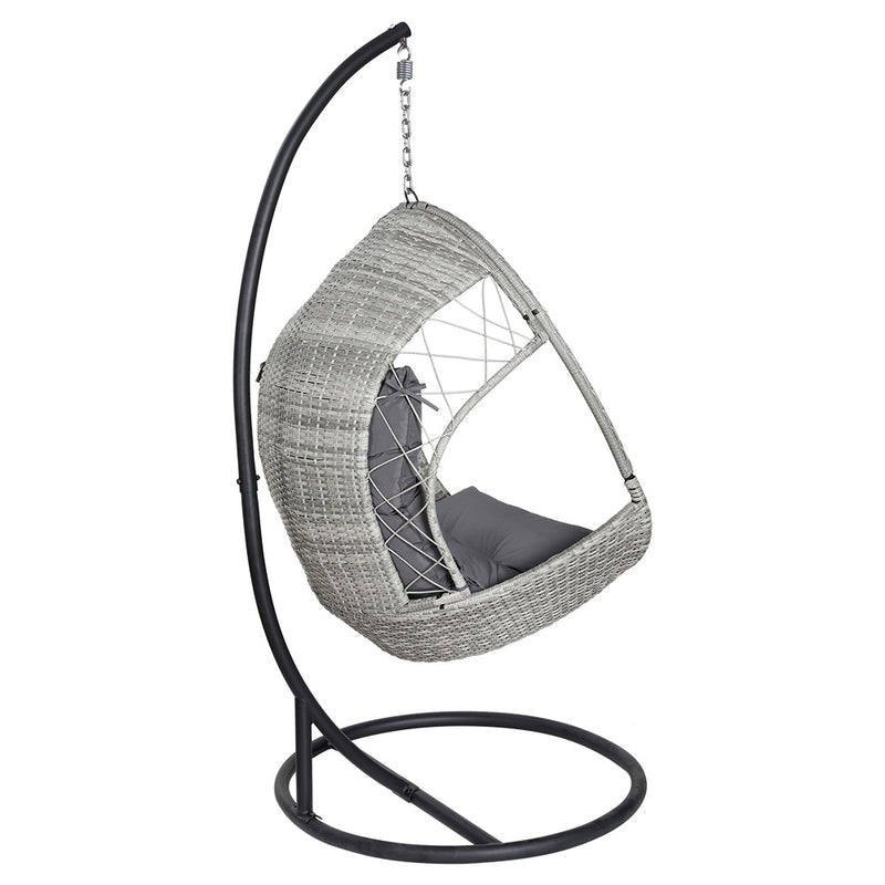 Outdoor Egg Swing Chair with Stand Cushion Wicker Armrest Light Grey