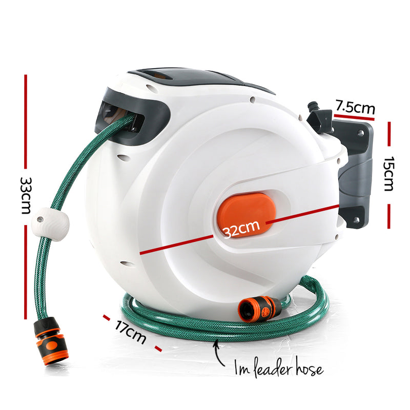 Greenfingers 10M Retractable Water Hose Reel Garden Spray Gun Storage AutoRewind