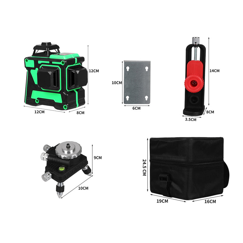 Traderight Laser Level Green Light Self Leveling 360° Rotary 3D 12 Line Measure