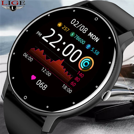 LIGE 2021 New Smart Watch Men Full Touch Screen Sport Fitness Watch IP67 Waterproof Bluetooth For Android ios smartwatch Men+box