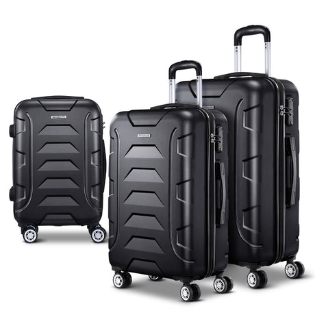 Wanderlite 3pc Luggage Travel Sets Suitcase Trolley TSA Lock Bonus Black