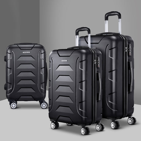 Wanderlite 3pc Luggage Travel Sets Suitcase Trolley TSA Lock Bonus Black