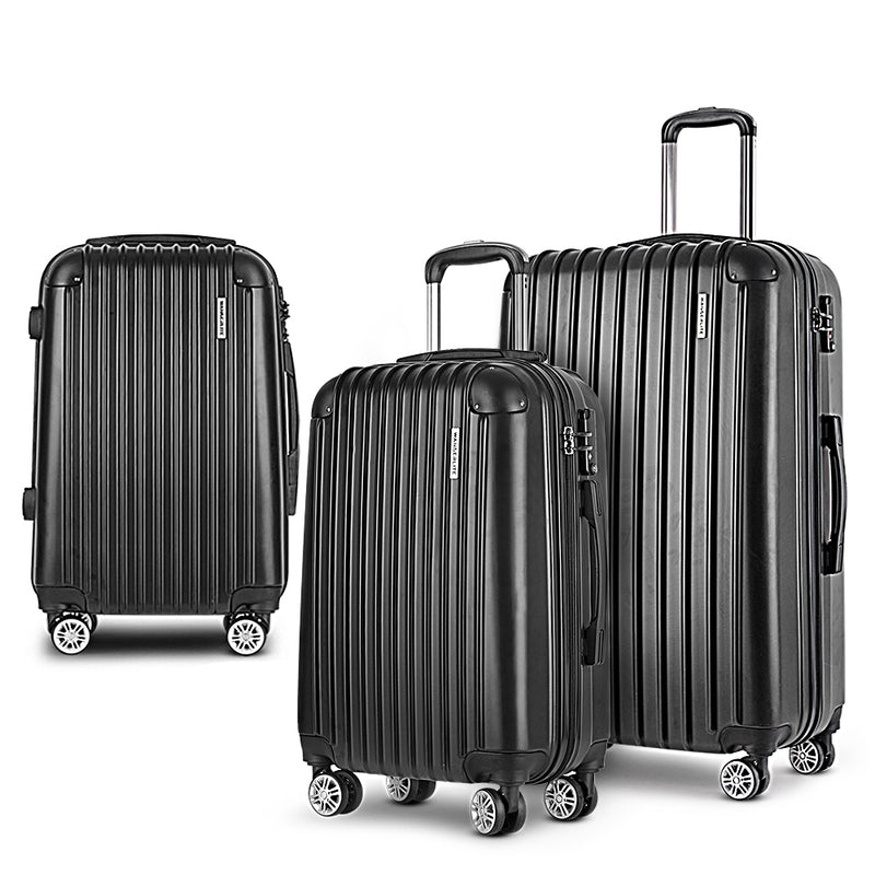 Wanderlite 3pcs Luggage Trolley Set Travel Suitcase Hard Case Carry On Bag Black