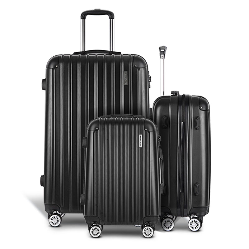 Wanderlite 3pcs Luggage Trolley Set Travel Suitcase Hard Case Carry On Bag Black