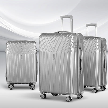 Wanderlite 3pc Luggage 20'' 24'' 28'' Trolley Suitcase Sets Travel TSA Hard Case Lightweight Silver