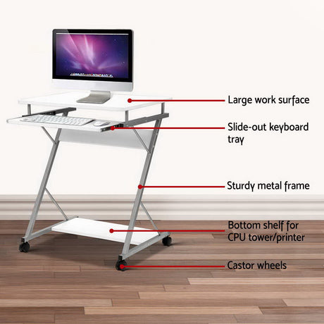 Artiss Metal Pull Out Table Desk - White