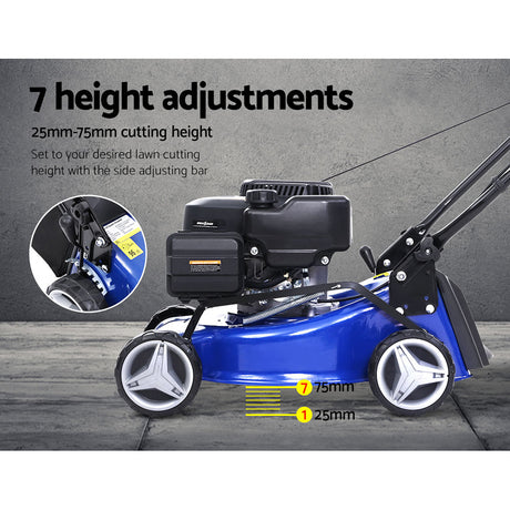 Lawn Mower 139cc 17 Petrol Powered Push Lawnmower 4 Stroke Steel Deck