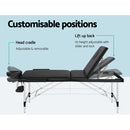 Zenses Massage Table 65CM Width 3 Fold Aluminium Portable Beauty Bed Black