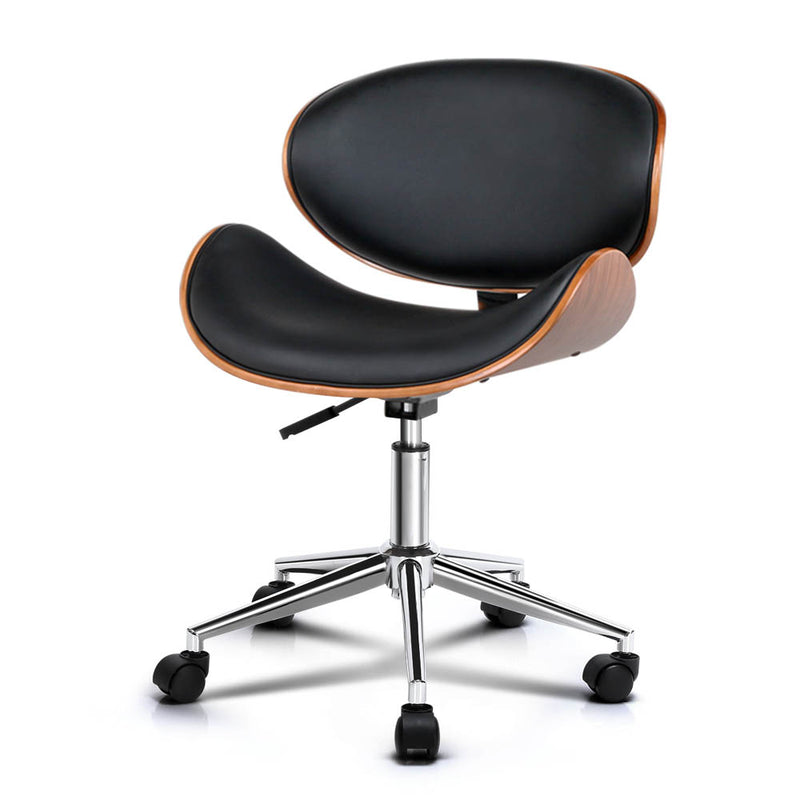 Wooden & PU Leather Office Desk Chair - Black