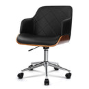 Artiss Wooden Office Chair Computer PU Leather Desk Chairs Executive Black Wood