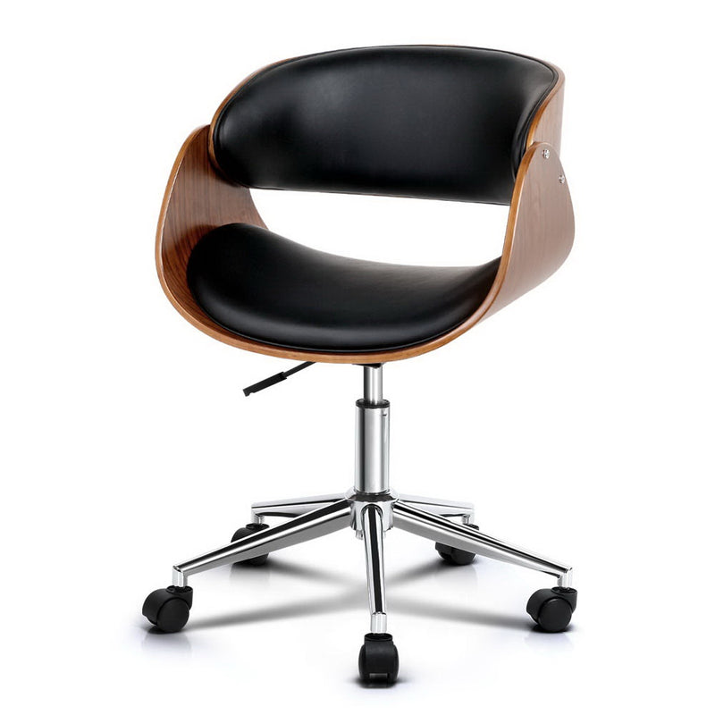 Artiss Wooden & PU Leather Office Desk Chair - Black