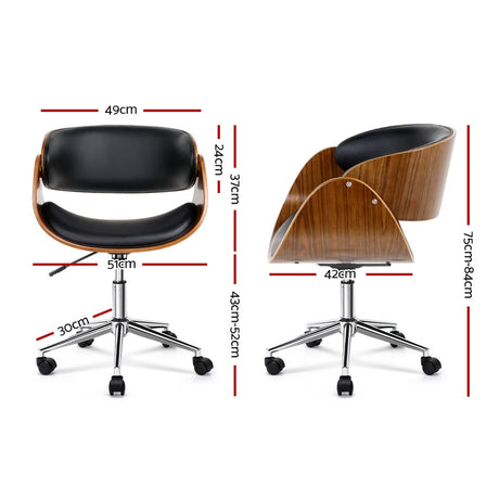 Artiss Office Chair Wooden and Leather Black