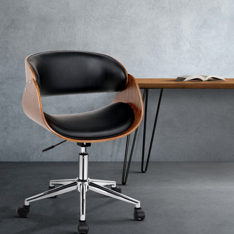 Artiss Office Chair Wooden and Leather Black