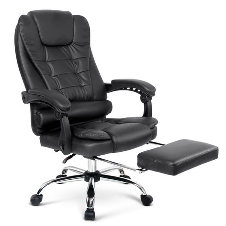 PU Leather Reclining Chair with Footrest - Black