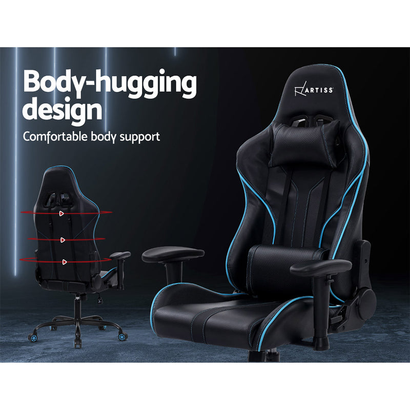 Artiss Gaming Office Chair Computer Chairs Leather Seat Racing Racer Recliner Meeting Chair Black Blue