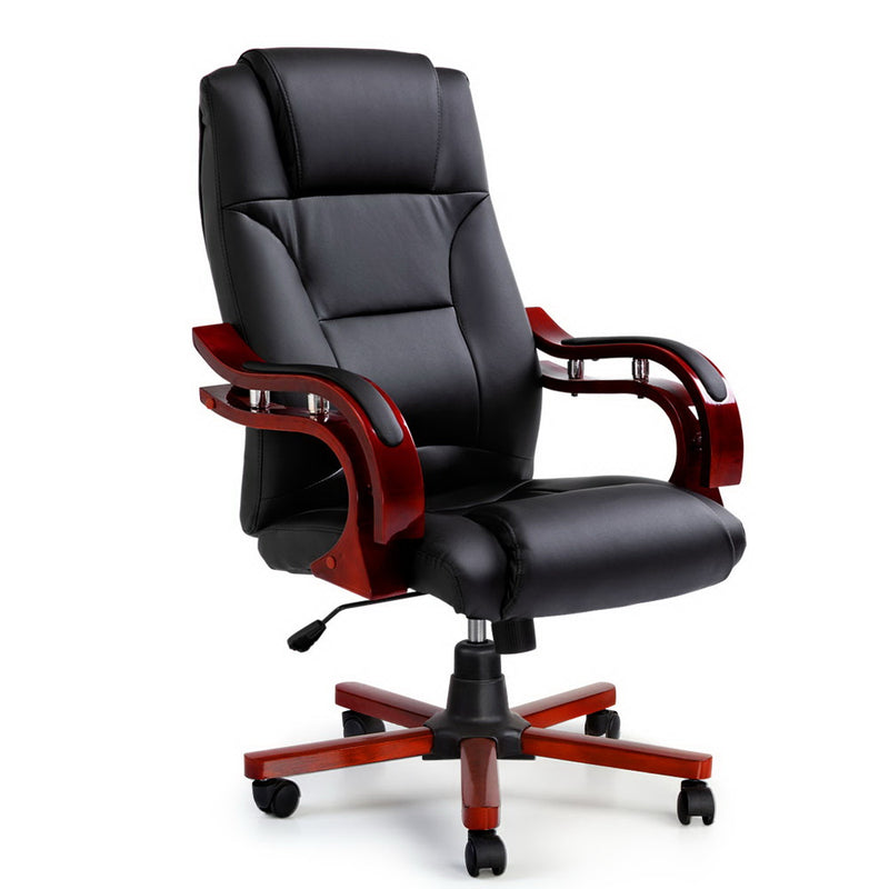 Artiss Executive Wooden Office Chair Wood Computer Chairs Leather Seat Sherman