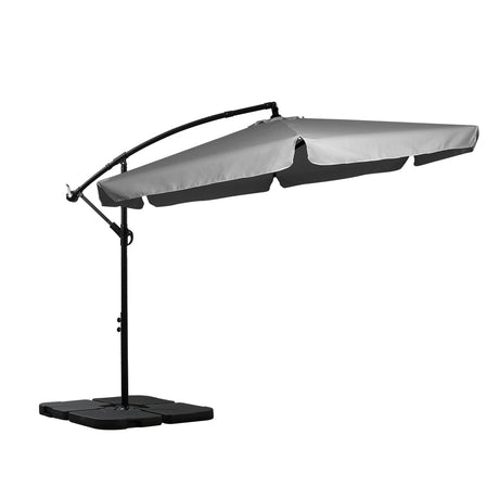 3M Patio Outdoor Umbrella Cantilever Grey With Base Stand