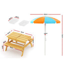 Keezi Kids Outdoor Table and Chairs Picnic Bench Set Umbrella Water Sand Pit Box