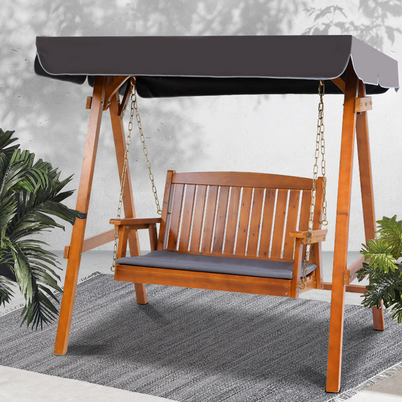 Swing Chair Wooden Garden Bench Canopy 2 Seater Outdoor Furniture