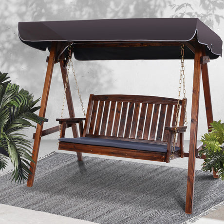 Wooden Swing Chair Garden Bench Canopy 3 Seater Outdoor Furniture