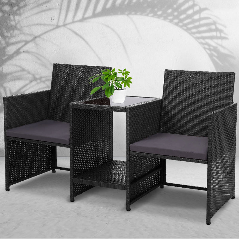 Gardeon Outdoor Setting Wicker Loveseat Birstro Set Patio Garden Furniture Black