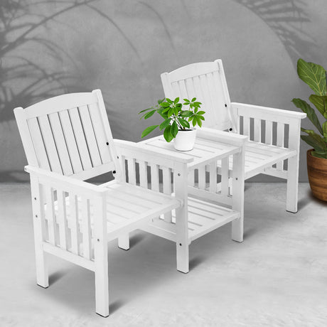 Gardeon Garden Bench Chair Table Loveseat Wooden Outdoor Furniture Patio Park White