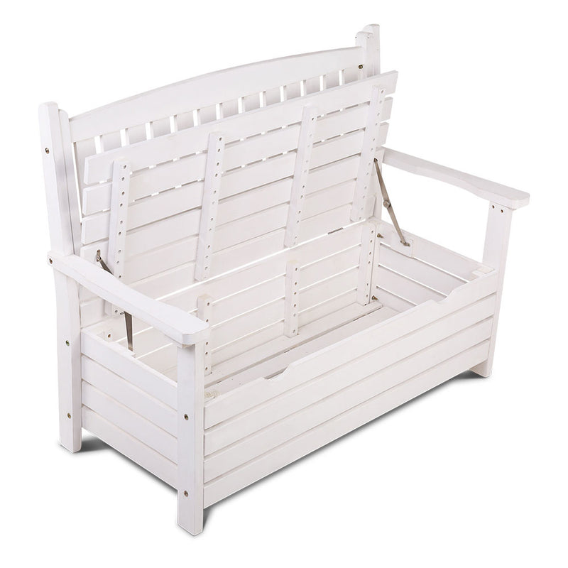 Gardeon Outdoor Storage Bench Box Wooden Garden Chair 2 Seat Timber Furniture White